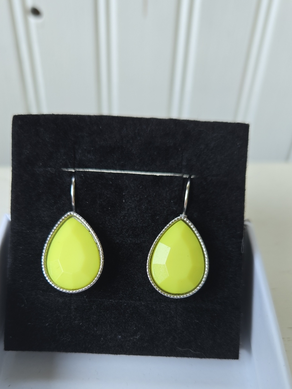 Women’s Silver Teardrop Earrings in Neon Lime Green